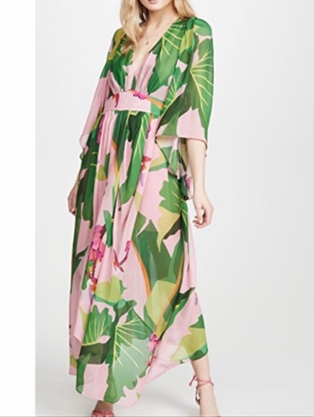Farm Rio Tropicaltastic Floral Hankerchief Hem Crepe Maxi Dress